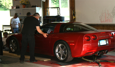 Ed gets his Corvette tested on the Chasis Dyno on July 19, 2009.